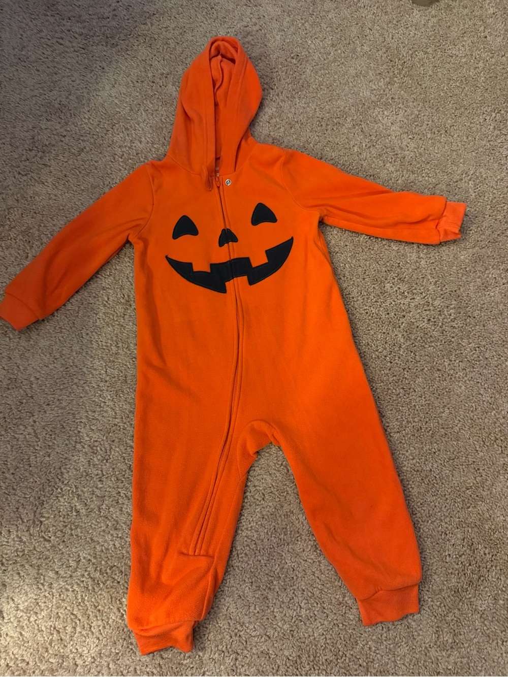 Carter's Orange Pumpkin Hooded Fleece One-Piece